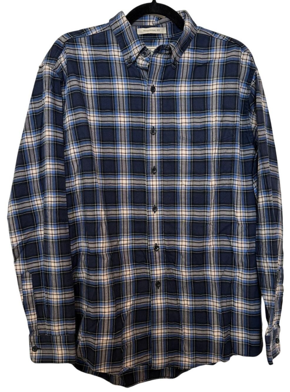 L.L. Bean Blue Gray Checkered Button Down Traditional Fit Top Medium Lumberjack